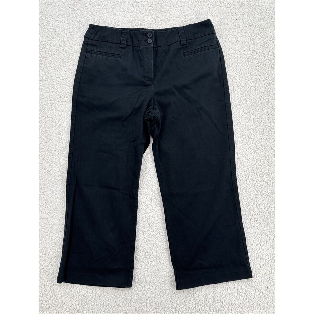 New York & Company Capri Pants Women Size 10 Black Khaki Flat Front‎ Casual